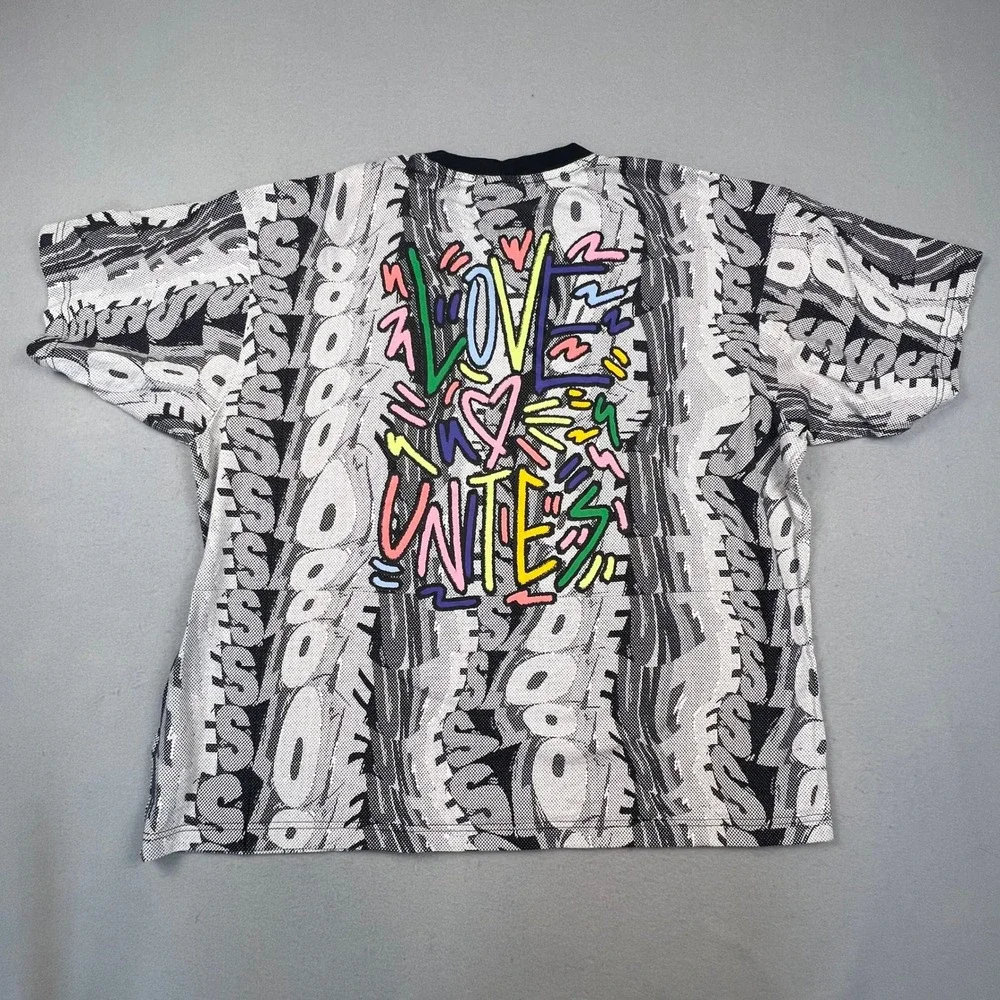 Adidas Graphic T-Shirt Mens XL White Love Unites Abstract All Over Print HC3082